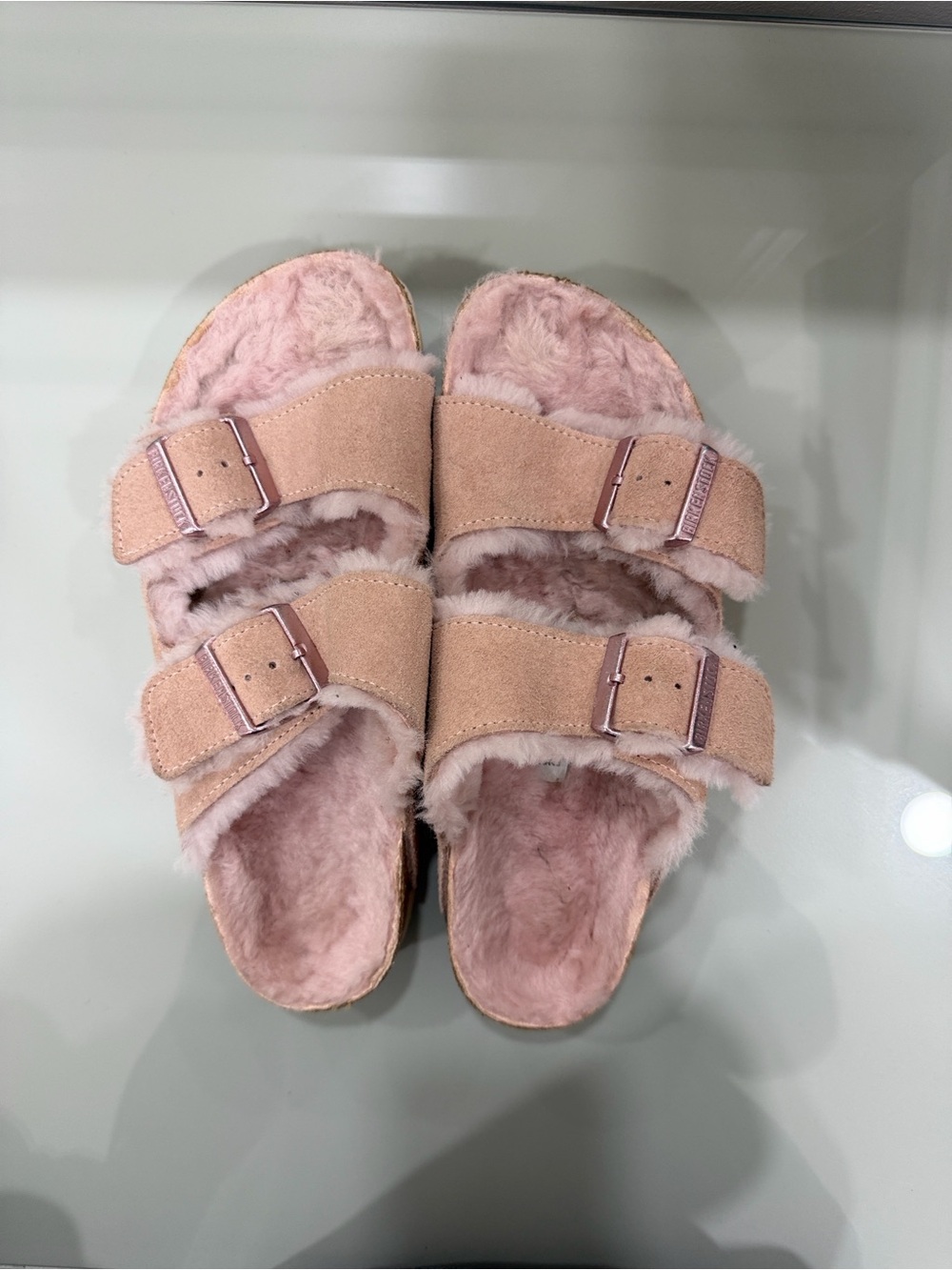 Birkenstock Two-Band Shearling Lined Slide Sandals - Blush
